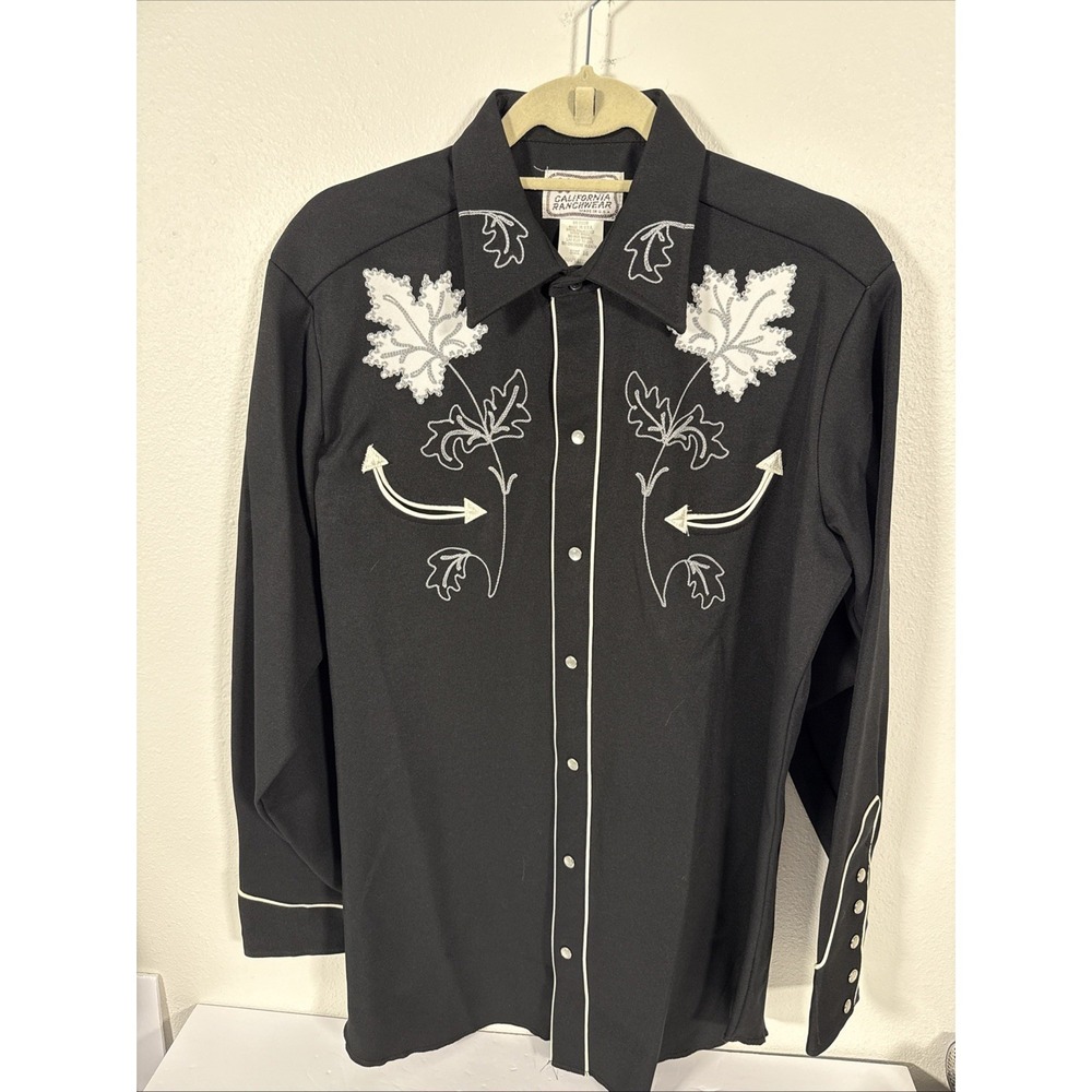 H Bar C California‎ Ranchwear Black Shirt 16 L/S Mapleton Embroidered Mens N1